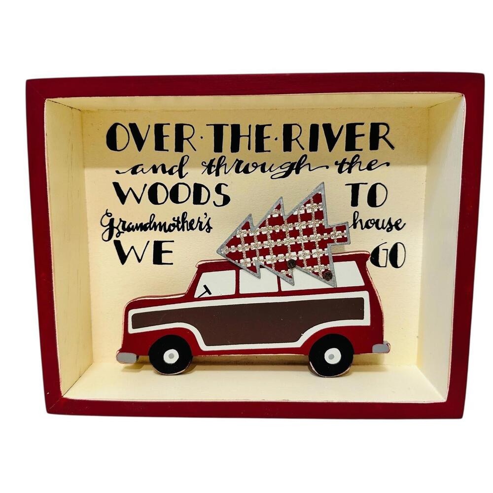 Primitives by Kathy Christmas Box Sign "Over the River & Through the Woods" EUC
